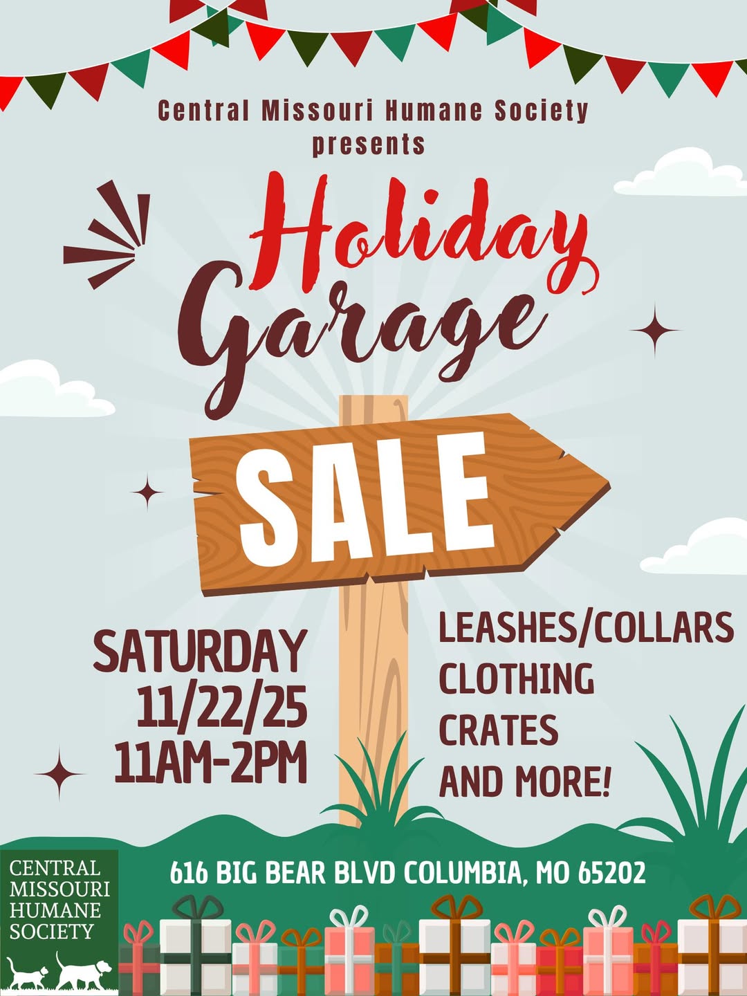 Holiday themed flyer with garage sale sign