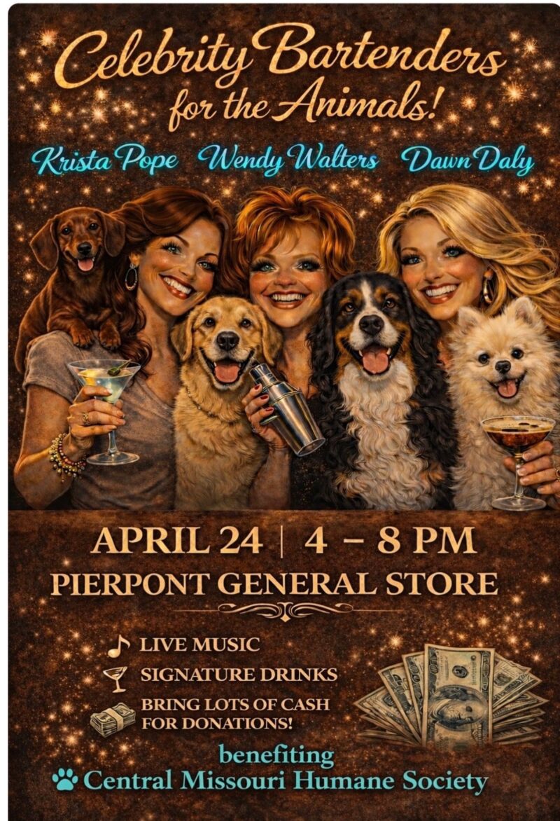 Celebrity bar tenders featured with their dogs and event information